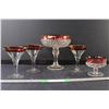 Image 1 : Diamond Point Ruby Compote, Small Ruby Compote, (3)Cranberry and Gold Cocktail Glasses