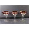 Image 3 : Diamond Point Ruby Compote, Small Ruby Compote, (3)Cranberry and Gold Cocktail Glasses