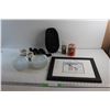 Image 1 : Sugar & Cream Set, (20+) 5 1/2'' Glass Plates, Framed Winter Walk by Cecil Youngfox Print - Cracked 