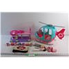 Image 1 : Barbie Helicopter, Cutie Cars Toys, Make Up Bag and Assorted Make Up & Brushes