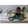Image 1 : Assorted Dishes (Platter, Bowls, Plates, Saucers), Assorted Mugs & Plastic Bottles, Misc.