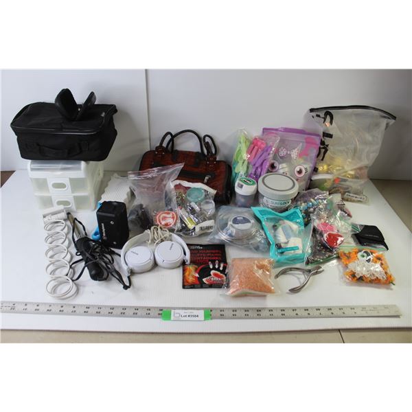 2 Drawer Craft Bin, Pet Hair Brush, MC Ladies Handbag, Curling Iron (Powers On), Clothes Line and Pi