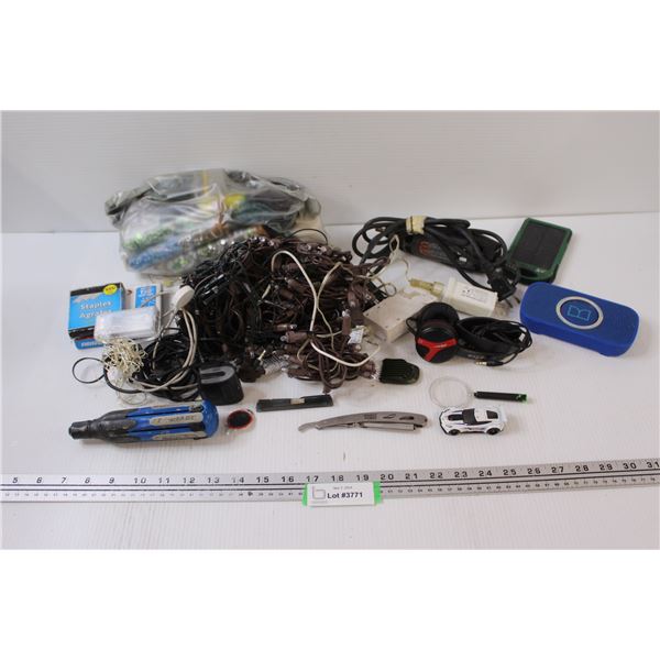 Speaker, Staples, Craft Supplies, Dremel Tool, Headphones, Screwdriver, Decorative Lighting