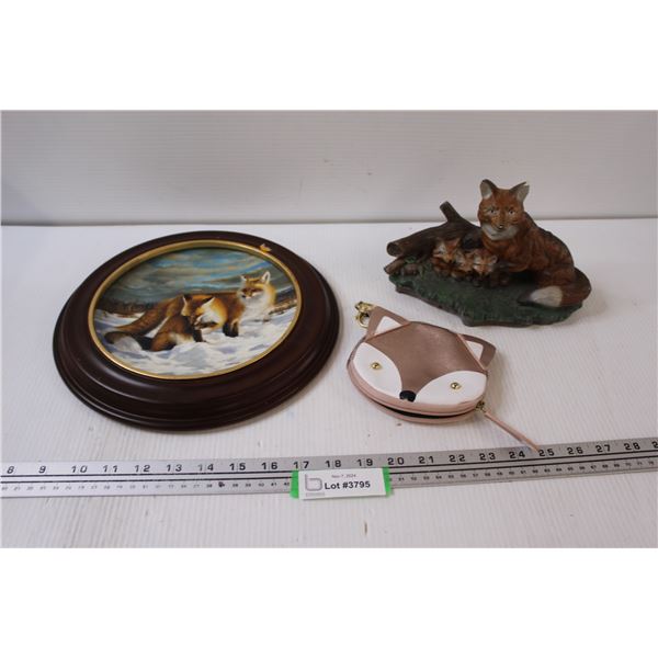 Collector Plate - "Winter's Children"; Fox Ornament; Fox Coin Purse