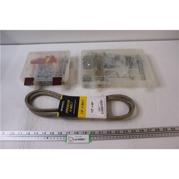 (2) V-Belts; (2) Parts Organizers; Screws; Bolts; Washers; Marretts; etc.