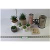 Image 1 : Assorted Artificial Plants, Stone Paper Weight "Graduate", Misc.
