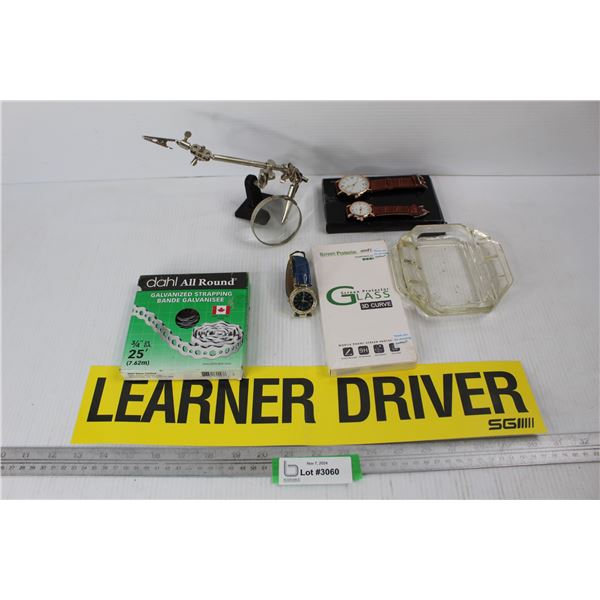 3/4'' Galvanized Strapping, Magnifying Glass w/ Flexible Alligator Clamps, Misc.