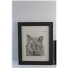 Image 2 : Framed Wolf Drawing 16'' x 13'' and Framed Modern Art Painting 9'' x 9''