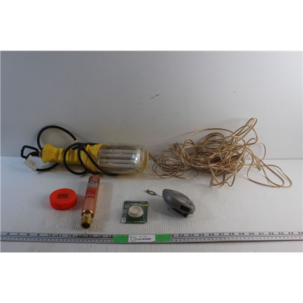 Speaker Cord, Trouble light - Tested, Plastic Puck, Chalk Line, Water Hammer Arrestor and Stopper