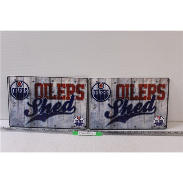 Pair of Edmonton Oilers Shed Sign - 12" x 8"