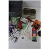 Image 2 : Assorted Craft Supplies, Candles (NIB), Batteries, Weave Basket, Misc.
