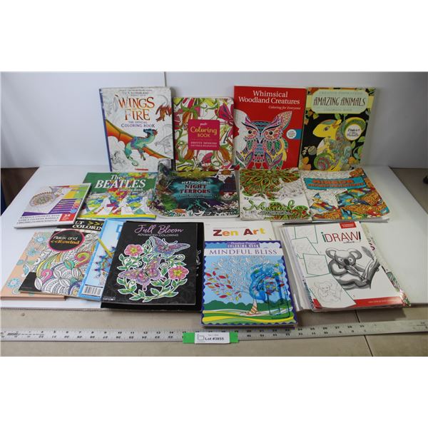 (18) Assorted Coloring Books (Beatles, Woodland Creatures, Mirror Transformations)