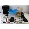 Image 1 : Wicker Basket, Crafts Storage Kits, Macrame Wall Hanging Kit (NIB), Acrylic Paints, Tire Gauge/Multi