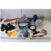 Image 1 : Drain Auger And Extra Line, Assorted Plumbing Fittings, Wheel Sets, Tape, Magnifier, Misc.
