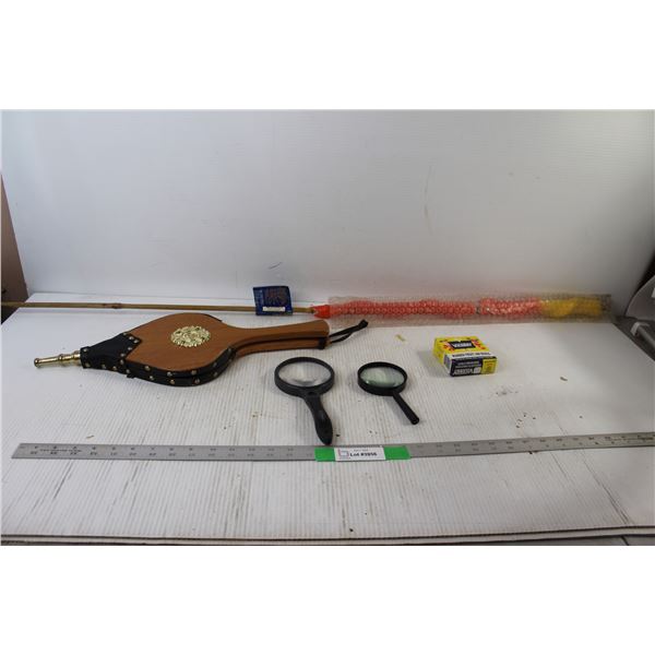* Twisted Torch, Rubber Fruit Jar Rings, Fireplace Stoker, (2) Magnifying Glasses