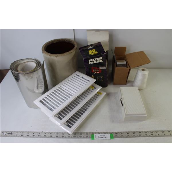 (3) Floor Register Grates, Door Bell Chime Box, Spool Thread (NIB), Foil Tapes, Filter Masks, Concre
