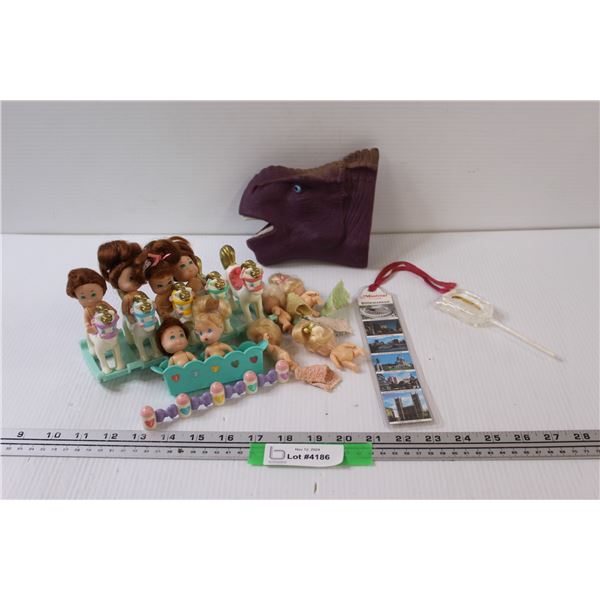 Children's Toy Lot: Babys & Rocking Horse Sets, Bookmark, Dinosaur Puppet, Sucker