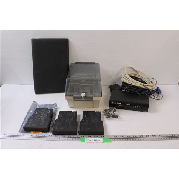 (3) Compaq Batteries - as is, CD Binder, Disc Holder, Belkin Omni Port 