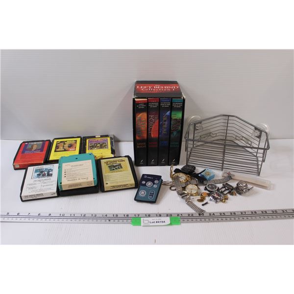 Tim LaHaye " Left Behind" Book Collection, (7) 8-Tracks, Watch Parts, Shower Caddy, Misc.