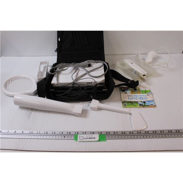 Nintendo Wii System w/ Bar Sensor in Case, Wii Sports Game, Controller & Grips, Nunchuck, Sports Ada
