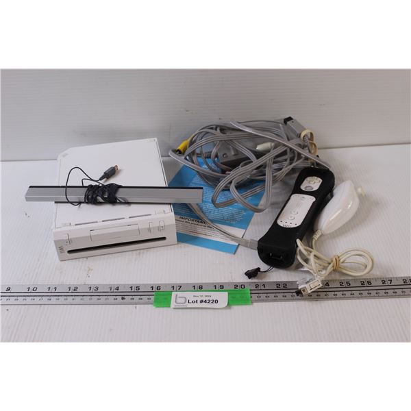 Nintendo Wii System w/ Sensor Bar, Controllers, Nunchuck - Powers On, as is