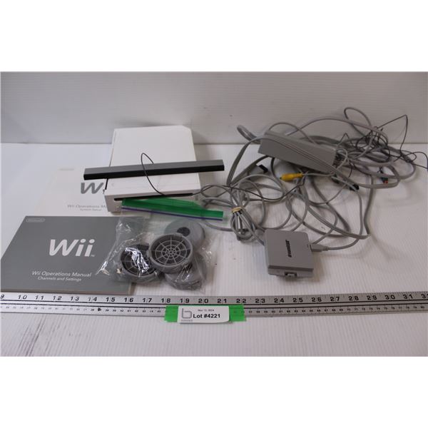 Nintendo Wii System w/ Sensor Bar, Wii Fit Board Feet, Cords - Powers On, as is
