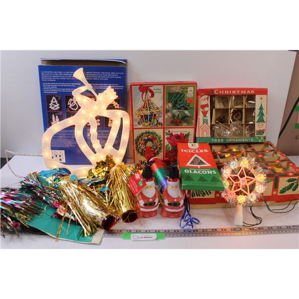 Vintage Christmas Decorations & Lights: Tree Topper, Angels Light, Banners, Cards, Misc.