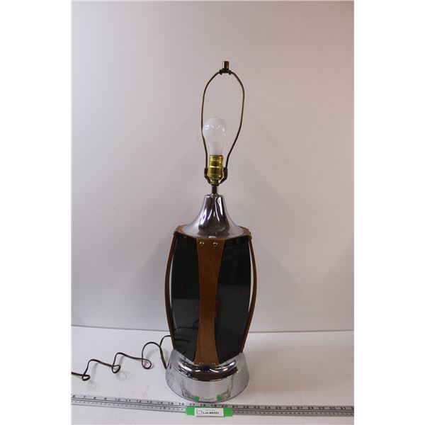 Vintage End Table Lamp - Glass & Wood - Two Settings - Works - No Lamp Shade