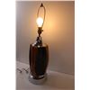 Image 3 : Vintage End Table Lamp - Glass & Wood - Two Settings - Works - No Lamp Shade