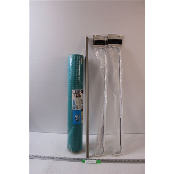 Yoga Mat - NIB, (2) Curtain Rods (Adjustable), Metal Dowel - 30" Long