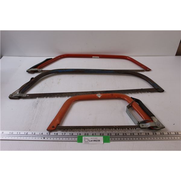 (3) Vintage Wood Bow Saws- Assorted Sizes