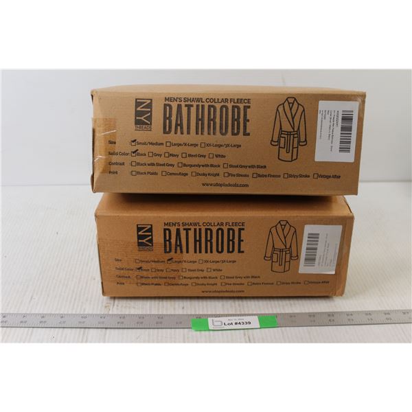 (2) Men's Shawl Collar Fleece Black Bathrobe - Sizes Small/Medium and Large