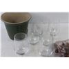 Image 2 : (6) Stemless Wine Glasses, Planter