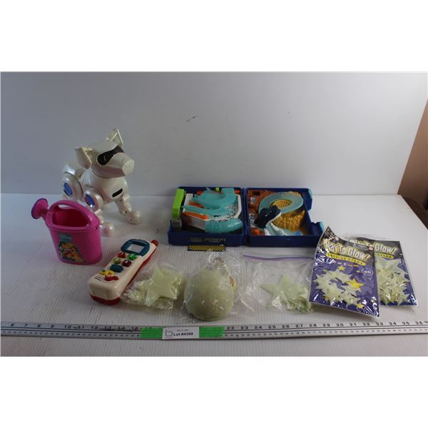 Action Dog Toy, VTech Tiny Touch Phone, Glow in the Dark Stars, Disney Watering Can and Hot Wheels R