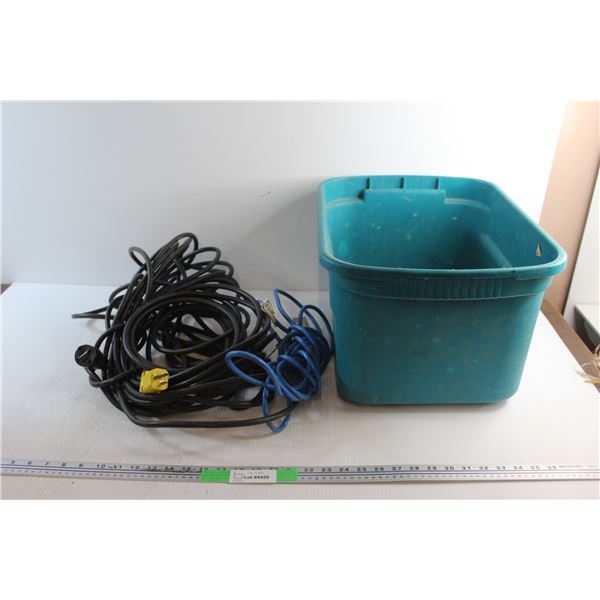 Heavy Duty Extension Cord, Outlet Power Bar - As Is and a Medium Plastic Tote