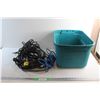 Image 1 : Heavy Duty Extension Cord, Outlet Power Bar - As Is and a Medium Plastic Tote