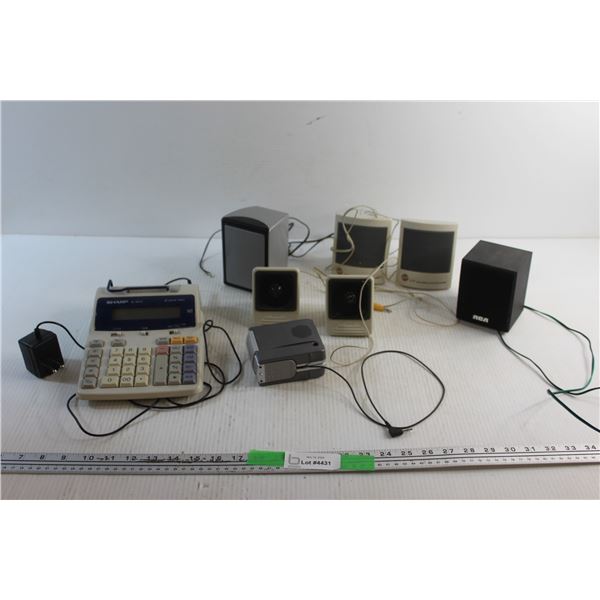 Sharp Printing Calculator - Tested and (7) Speakers - Sony, Sun and RCA - As Is