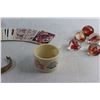 Image 11 : (6) Paper Weights, Flute, Brass Decorative Knife with Sheath, Basketball Cards and a Cup
