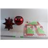 Image 1 : Christmas Star Shaped Candle Holder, Red Round Container and (3) Packages of Cling On Christmas Deco