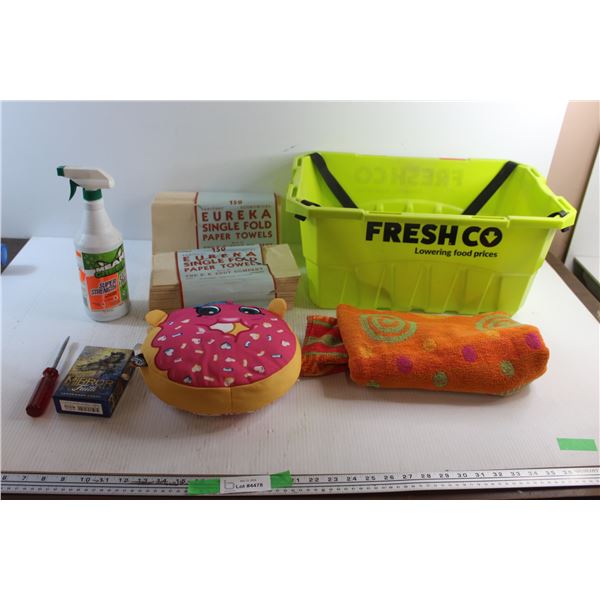Vintage Eureka Paper Towels, FreshCo Shopping Basket, Donut Cushion, Screwdriver, Super Strength Cle