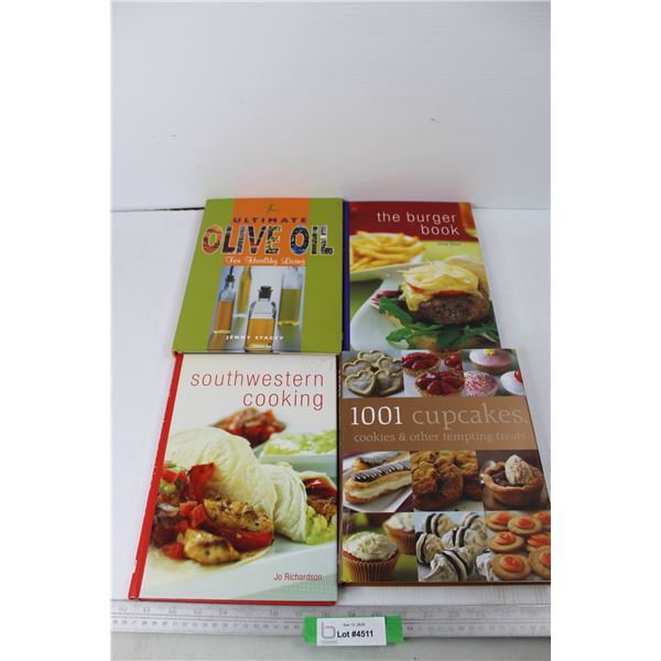 (4) Various Cooking/ Recipe Books, Southwestern Cooking, The Burger Book, Misc.