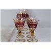 Image 3 : Unmarked Glass Decanter w/ (6) Small Glasses, Table Cloth- 69.5'' x 68''