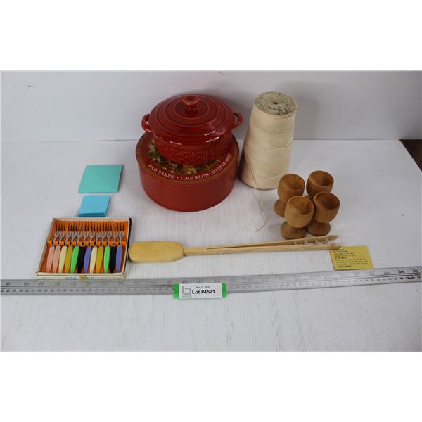 Wooden All Bean Spoon, Miniature Small Ceramic Maison Plus Pot, Misc.