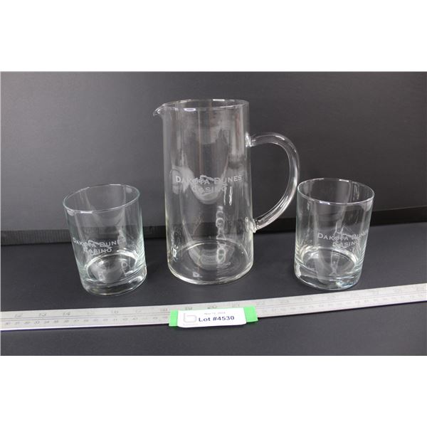 Dakota Dunes Casino Pitcher w/ (2) Glasses