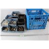 Image 1 : Milk Crate w/ (16) Plastic Stacking Trays w/ Contents, Various Bolts, Bushings, Misc.