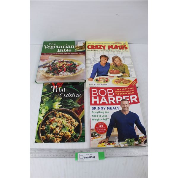 (4) Various Healthy Eating/ Cooking Books, The Vegetarian Bible, Crazy Plates, Misc.