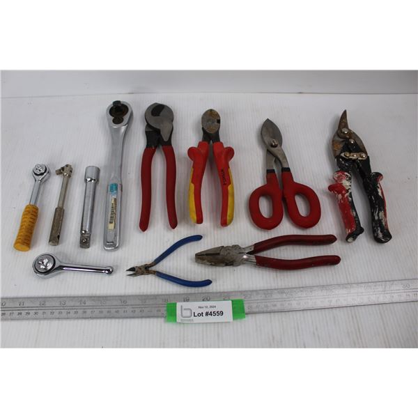Various Pairs Of Pliers/ Side Cutters And Ratchets, Westward, Craftsman, Misc.