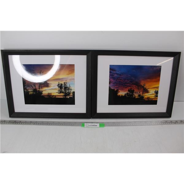 (2) Unmarked Framed Sunset Photos- 12.5'' x 15.5''