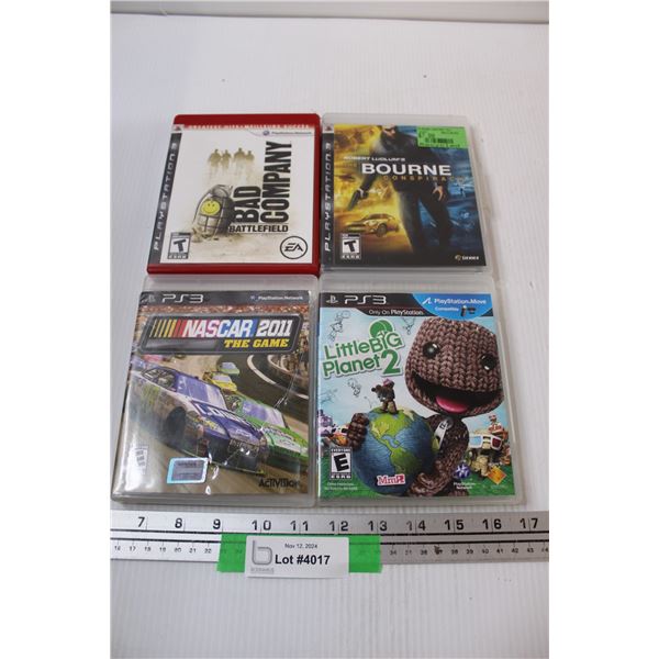 (4) PlayStation 3 Video Games: Bad Company, Bourne Conspiracy, Nascar 2011, Little Big Planet 2