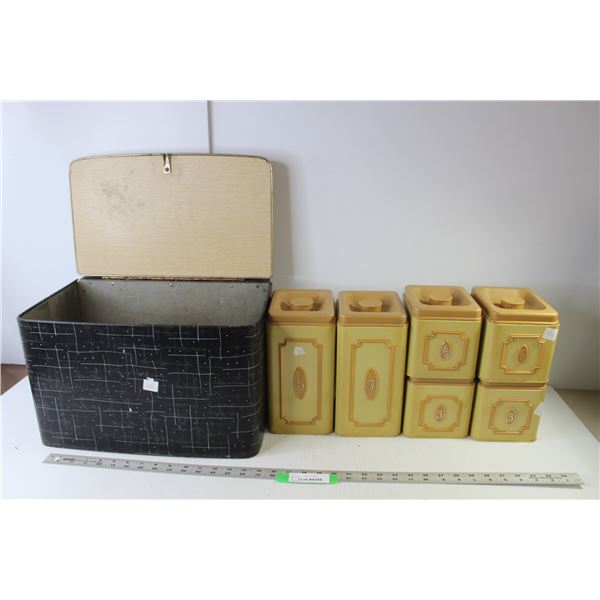 Storage/Bread Box 16" x 10" x 11", (6) Dry Goods Cannisters